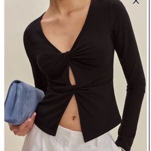 Reformation Silas Twist Detail Stretch Cotton Knit Top